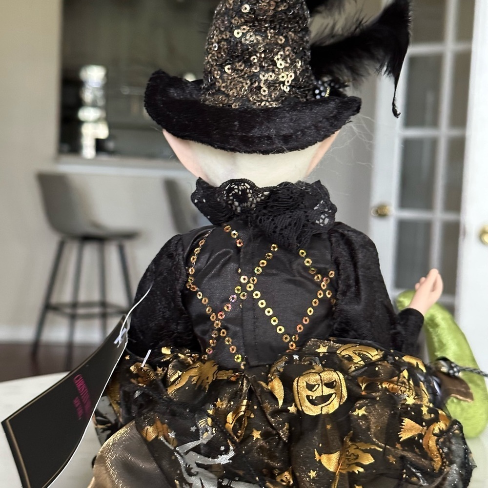 Halloween Elf Miss Match Witch Doll Shelf sitter/18” Black Gold Dress NWT - Picture 6 of 9